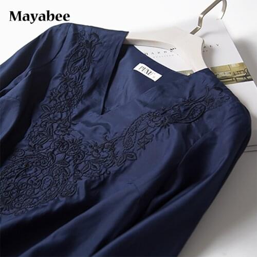 2021 Spring And Summer New Casual Tops Pure Silk Heavy Embroidery V-Neck Long-Sleeved T-Shirt