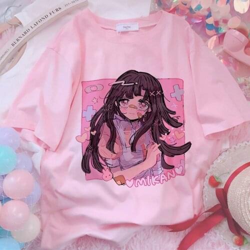 Kawaii Anime Graphic Print T-shirt Women Harajuku Aesthetic White Tops Casual Tshirt 2021 New Summer Fashion Y2k Female T Shirt