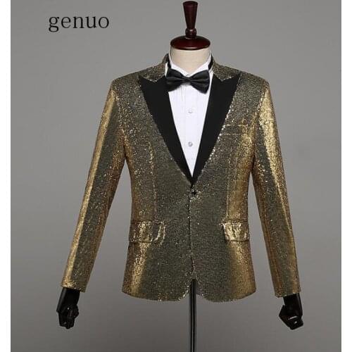 Genuo Silver Sequin Jacket Blazer Singer Dancer Show Male DS Dance Costumes Outerwear Coat DJ Nightclub Performance Stage