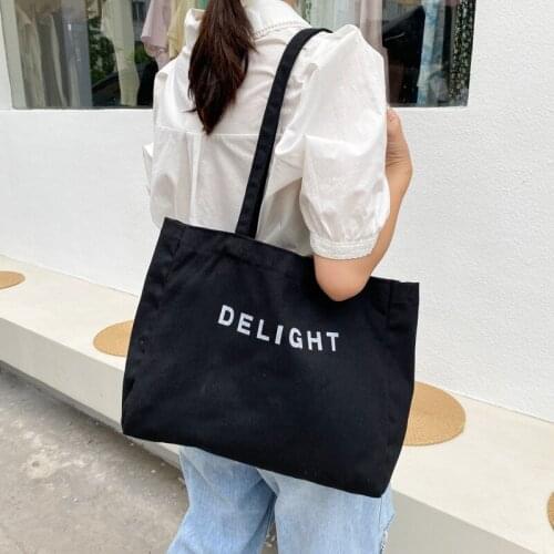 Solid Color Fashion Womens Bags Trend Letter Print Shoulder Bags For Women Canvas Large-capacity Casual Simple Shopping Bags