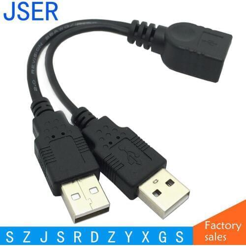 USB 2.0 Female A to Dual A Male Extra Power Data Y Extension Cable for 2.5" Mobile Hard Disk 15cm