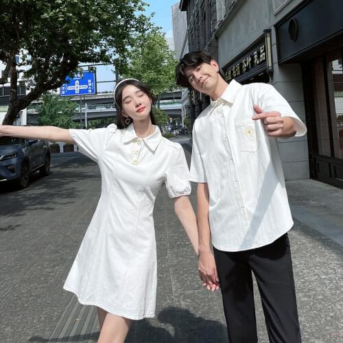 Korean couple clothing tshirts college fashion style pair lovers women summer beach dress family matching clothes outfit wear