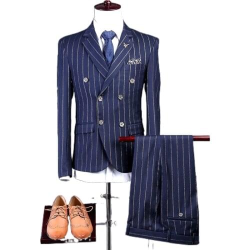 Suit man suit three-piece Korean striped business casual professional wedding suit/ slim fit suits for men / men suits
