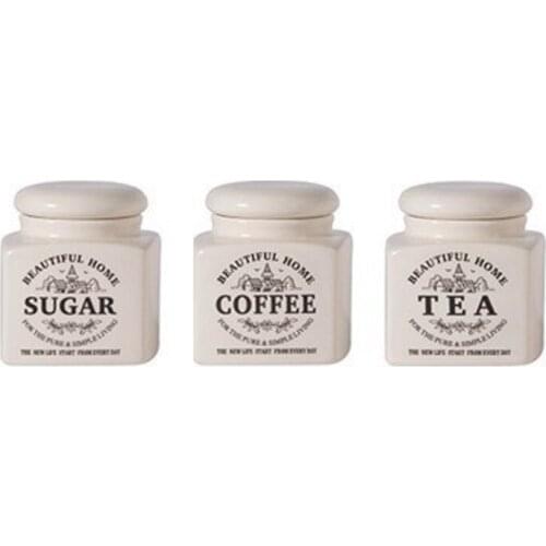 Brief Beautiful Home Ceramic Tea Coffee Sugar Sealed Jars And Lid 3 Pcs Set Cafe Food Container Canister With Cover Storage Vial