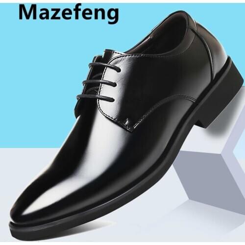 Mazefeng Mens Designer Shoes Men Breathable Man Dress Shoes Leather Black Wedding Shoes Business Style Lace-Up Spring/Autumn