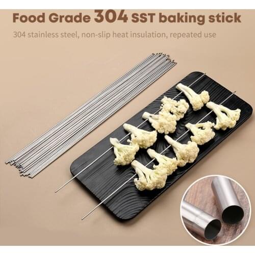 Reusable Skewers For Barbecue Stainless Steel Skewers Grill Shish Kebab BBQ Camping Flat Forks Gadgets Kitchen Accessories Tools
