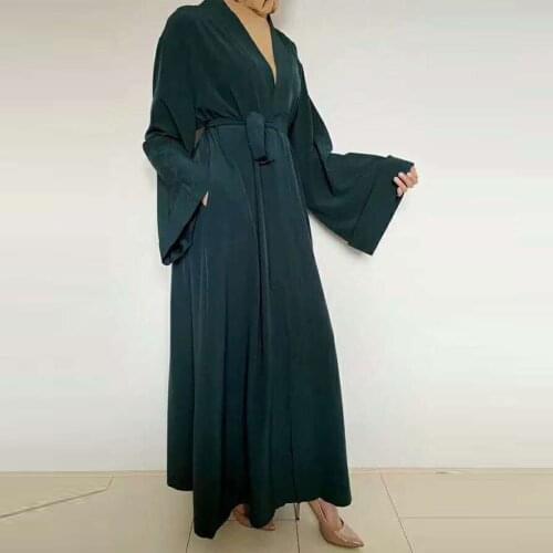 Fashion Women Long Dress Muslim Maxi Robe Lady Dubai Cardigan Solid Color Ramadan