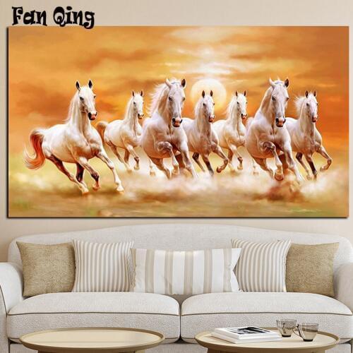 DIY 5D Diamond Painting Seven white horses rush Full Round/square Cross Stitch Rhinestone Mosaic Home Decor