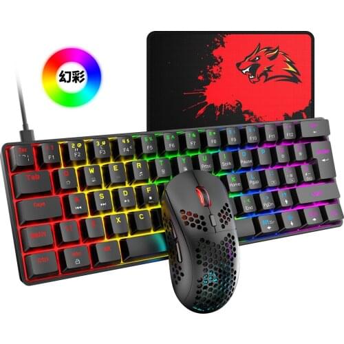 Free Wolf T60 Key Mouse Set 62 Keys Real Mechanical Keyboard Tablet Notebook RGB Gaming Keyboard Mouse Set