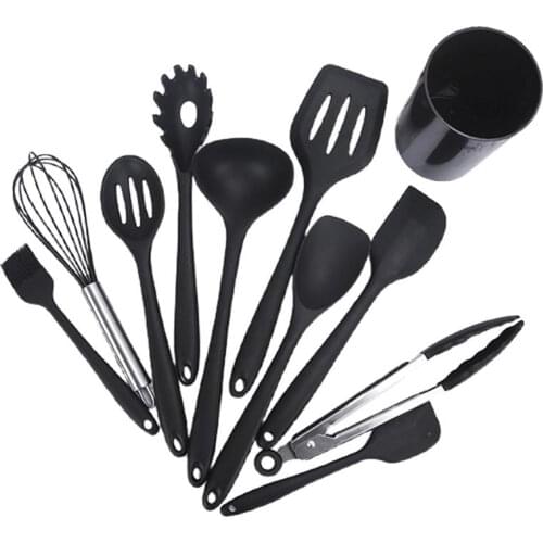 Silicone Cooking Utensils Set Kitchenware Heat Resistant Cookware Kitchen Tools with Wooden Handle Cooking Tools Non-Stick Whisk