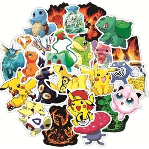 Pokemon Sticker Anime Figure Pikachu Wall Stickers Children Bedroom Guitars Bicycles Laptops Deco PVC DIY Sticker For Boys Girls