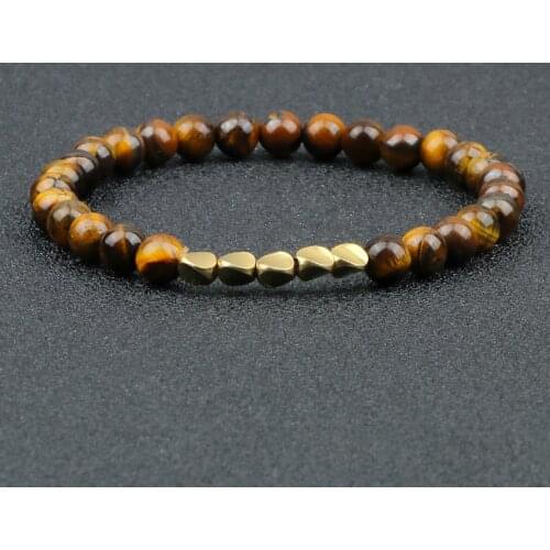 New Fashion Irregular Copper Beads Bracelet 6MM Lava Black Matte Tiger Eye Natural Stone Bangle Jewelry Couple Elastic Bracelet