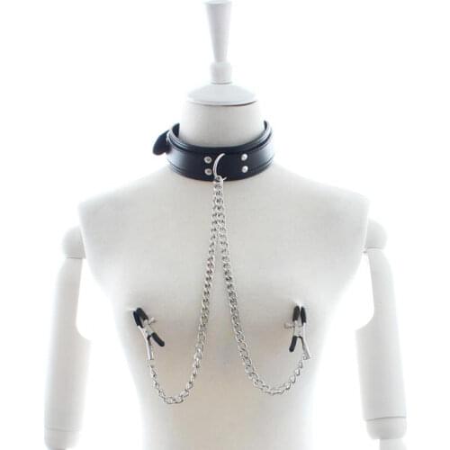 2021New Bondage Leather Choker Neck Collar Nipple Breast Clamp Clip Chain SM Sex Toys For Women Couples Sex Products No Vibrator