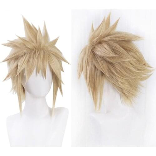 Cloud Strife Cosplay Wig Final Fantasy Short Linen Heat Resistant Hair Synthetic Anime Cosplay Wigs + Wig Capa