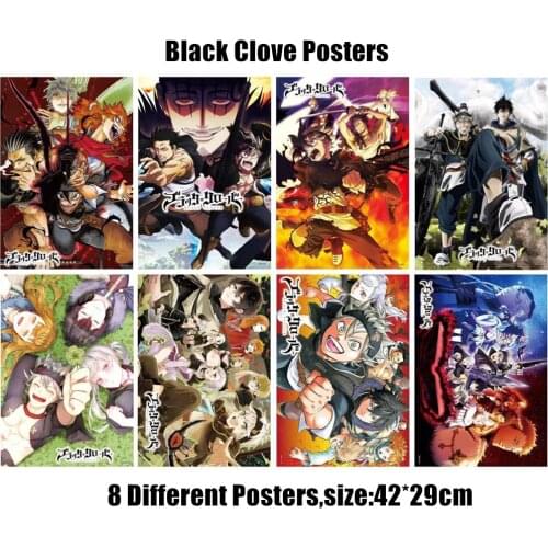 8 pcs/lot Anime Black Clover Poster Toy Asta Yuno Silva Mimosa Yami Finral Swing Luck Sticker Comic Wall Pictures A3 Posters