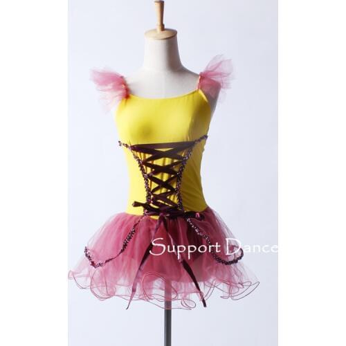 Support-Dance Girls Flutter Sleeve Ribbon Professional Ballet Tutu Dress Kids Dance Costume C197