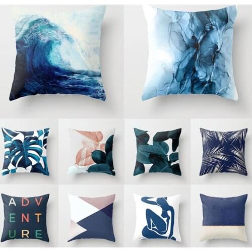 Simplicity blue Pillowcase sea style Printed Pillowcase home Items Comfortable Printed Cushion Cover Geometric Modern Pillowcase