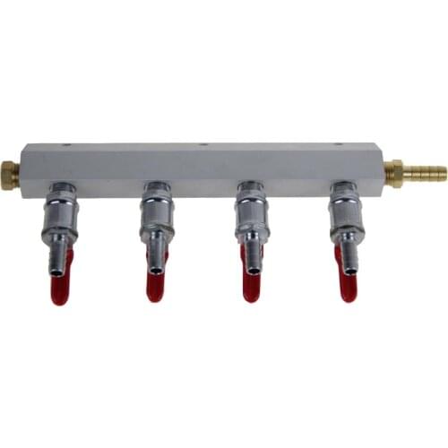 GAS LINE SPLITTER 4 OUTPUT / 4 WAY MANIFOLD WITH CHECK VALVES (5/16inch, 8mm Barb) US standard
