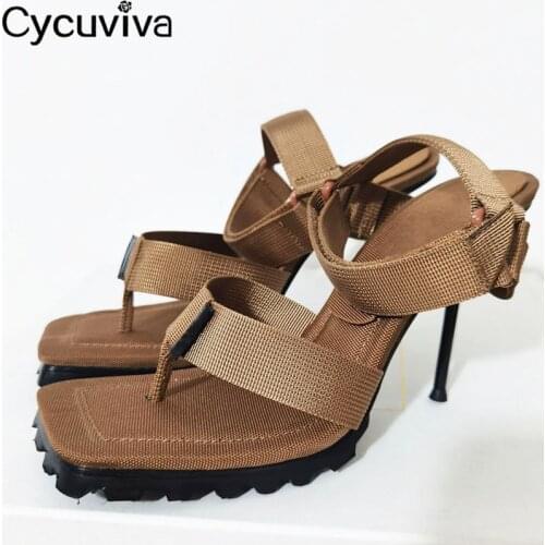 Women Super High Heel Sandals Stretch Fabric Flip Flops Ladies Mules Buckle Strap Brand Designer Summer Party Dress Shoes Woman