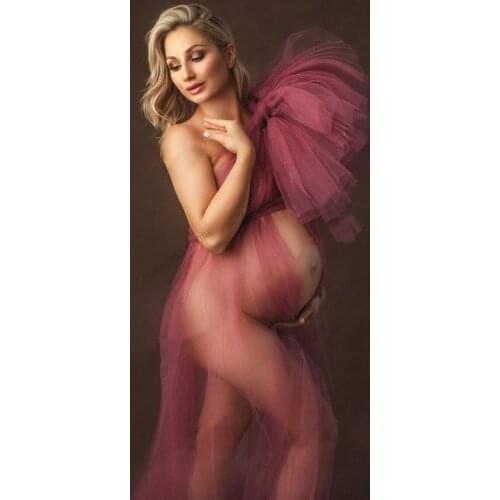 Sexy See Thru Lush Ruffles Shoulder Long Robe For Pregnant Women Dress Puffy Prom Gown Tiered Tulle Maternity Dress Baby Shower