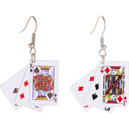 Funky Aces Playing Card Earrings Punk Poker Hand Game Casino Fun Costume Jewelry Game Cards Earrings for Women Girls
