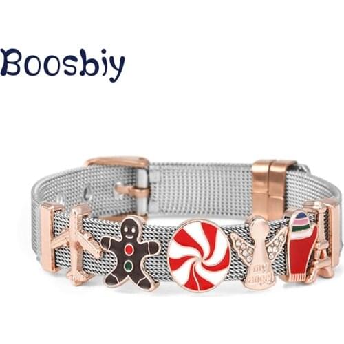 10mm Stainless Steel Mesh Bracelet With Love Angel Slide Charm Beads DIY High Quality Cartoon Jewelry Gift for Women