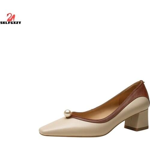 SKLFGXZY European Style Women Genuine Leather Shoes Fashion Cowhide Wedding Party Women Shoes Pumps