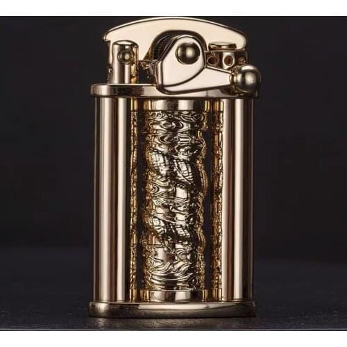 Dragon Column Rotating Rocker Kerosene Lighter Carved Personality Creative Decompression Lighter Smoking Accessories for Weed