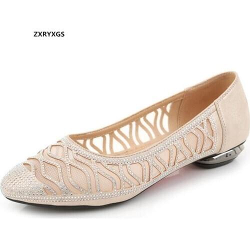2021 New Spring Summer Cowhide Mesh Rhinestone Shoes Woman Flats Large Size Breathable Comfortable Fashion Sandals Casual Shoes