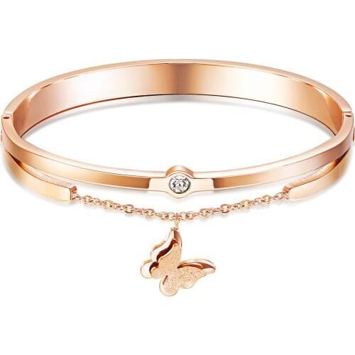 Zircon Stainless Steel Bracelet Rose-Gold Butterfly Cross-Border Hot-Selling Womens Titanium Steel Jewelry