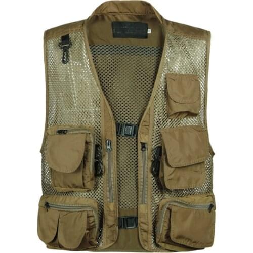 Summer Mens Baggy Causal Mesh Vest Multi Pocket Photographers Male Sleeveless Jackets Gauze Green Camouflage Waistcoat