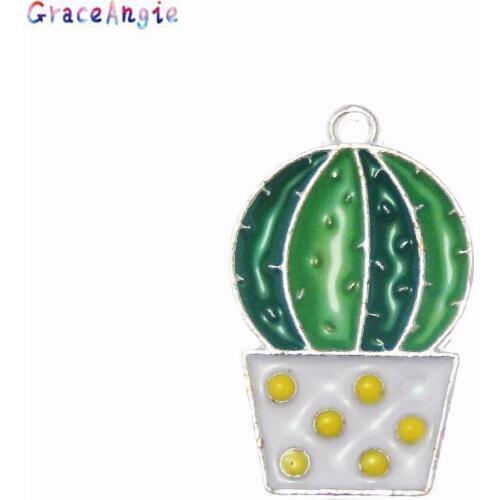GraceAngie 10pcs Enamel Cactus Charms for Jewelry Making Floating Metal Pendant For Living Women Earrings DIY Fashion Crafts