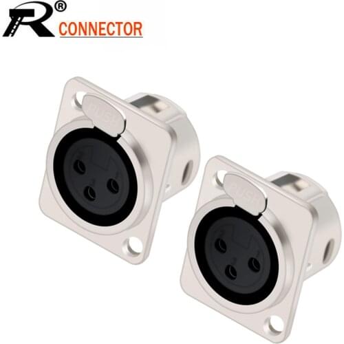 10pcs/lot 3 Pin XLR Female Panel Mount Metal Nickel Plated XLR Jack Socket 2 Holes Panel Chassis Microphone MIC Cable Connector