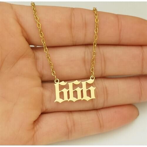 10pcs Wholesale Gothic Jewelry 666 English Number Pendant Necklace Women BFF Game Gift For Happy New Year Stainless Steel Choker