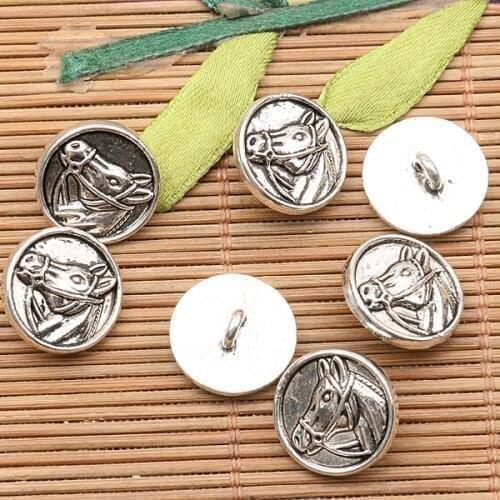 10pcs tibetan silver color horse head pattern button design charms