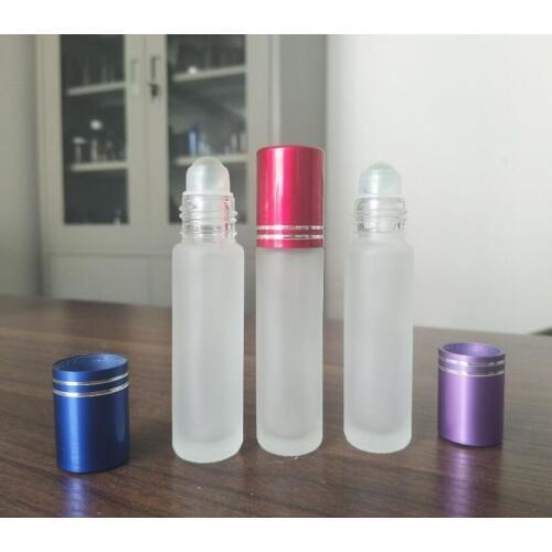 200pcs/lot 10ml clear frosted Glass Bottle With glass roller+matte gold aluminum lid,roll-on bottle,perfume bottle