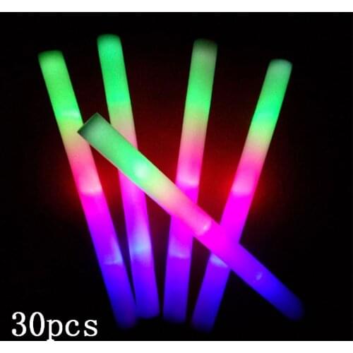 30 Pcs Light-Up Foam Sticks LED Soft Batons Rally Rave Glow Wands Multicolor Cheer Flashing Tube Concert for Festivals C5AF
