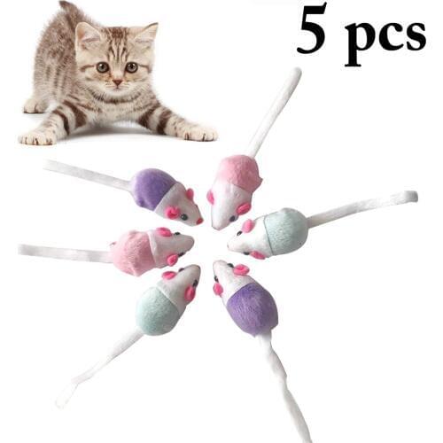 5PCS Creative Mice Toy Set Plush Interactive Pet Chase Toy Mouse Toy for Cats Kittens
