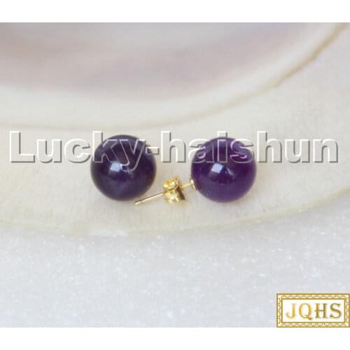 AAA natural Studs 10mm round purple amethyst Earrings 14K gold post c286
