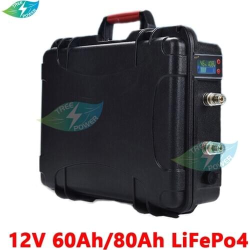 Lifepo4 12V 60AH lithium battery pack waterproof DC12V 80ah LiFePO4 battery with 10A charger for LED Golf cart fishing boat