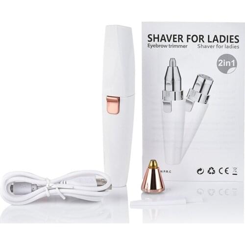 2 In 1 Eyebrow Trimmer Razor Painless Lips Body Facial Hair Remover For Women Men With Built-in LED Light USB Rechargeable