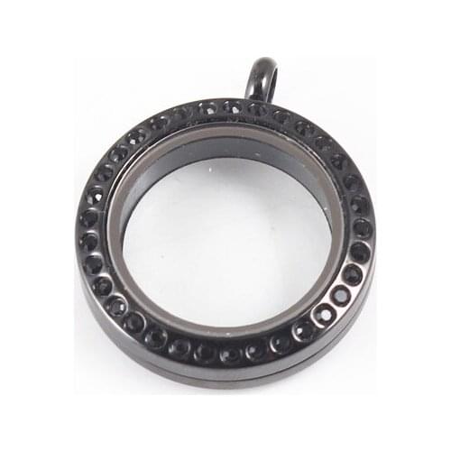 Black Screw Stainless Steel Floating Locket Pendant With Black Rhinestone Living Memory Glass Locket Fathers Day Gift