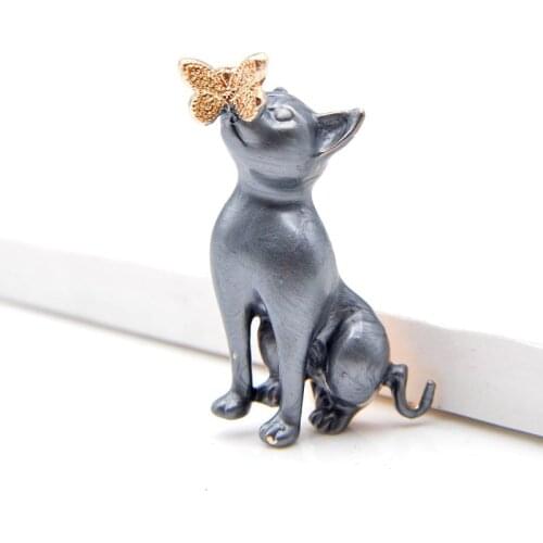 Enamel Cat And Butterfly Brooches For Women Fashion Animal Pin Wedding Pin Kitty Jewelry