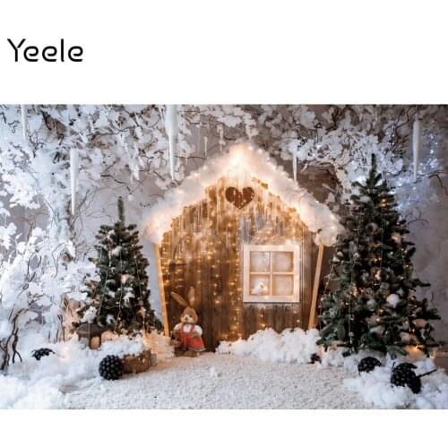 Yeele Christmas Backdrop Photocall Wood House Glitter Lights Snow Tree Background Photography For Photo Studio Photographic Prop