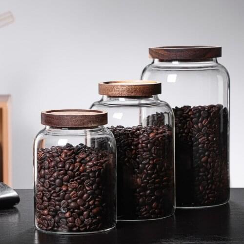 Sealed Jar With Lids Sealed Storage Wooden Cover Coffee Bean Storage Jara Organizer Kitchen Containers Large Capacity