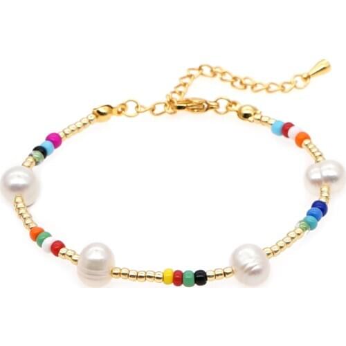 Go2Boho Freshwater Pearl Charm Bracelet For Girl Jewellery Fashion Colorful Golden Beads Ladies Jewelry Boho Tiny Bracelets