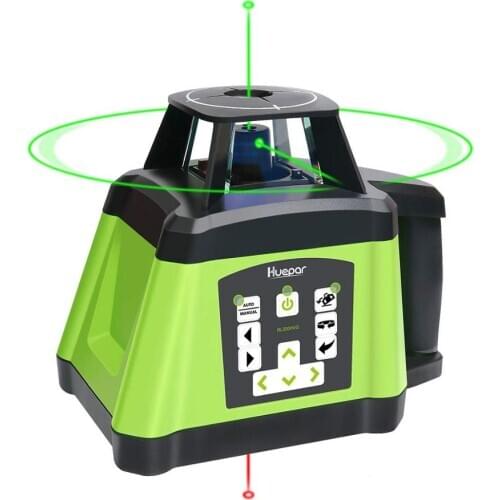 Huepar RL200HVG Green Rotating Beam,Horizontal&Vertical Line/Up&Down Dots,Electronic Self-Leveling Rotary Laser Level Kit