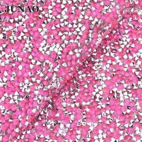 JUNAO 24x40cm Silver Rose Resin Rhinestones Fabric Hotfix Crystal Mesh Self Adhesive Strass Ribbon Trim Stones Applique for DIY