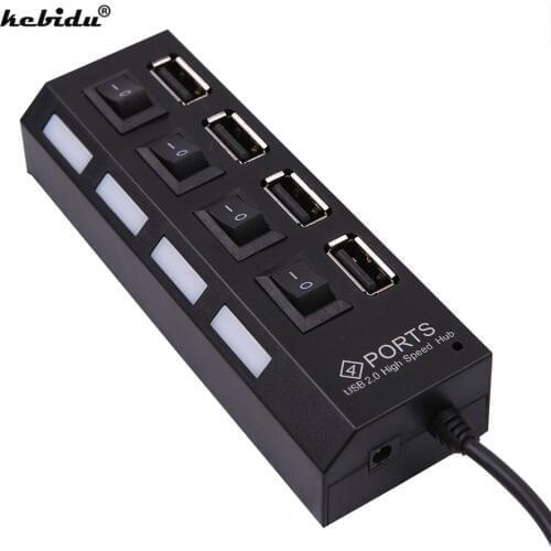 KebiduNewest Micro 4 Port USB Hub 2.0 High Speed USB 2.0 Hub USB Splitter With ON/OFF Switch For Computer Notebook Tablet Laptop