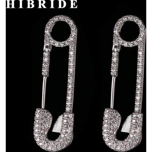 HIBRIDE Classic Women Wedding Hoop Earrings Brincos AAA Cubic Zircon Micro Pave Gold Color boucle d'oreille femme E-391